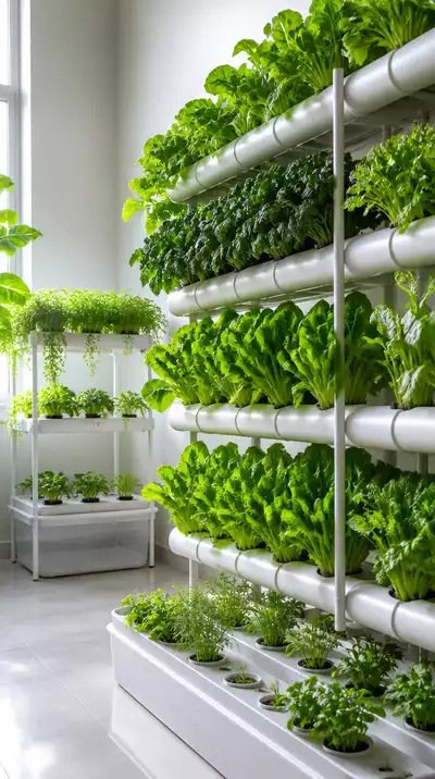 Hydroponic garden setup with various plants