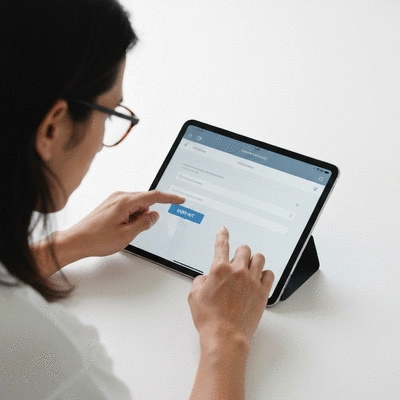 User submitting online form on tablet