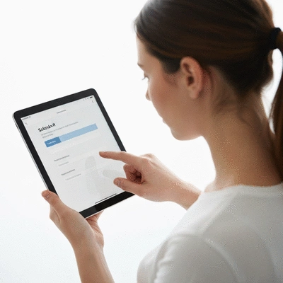 User submitting online form on tablet