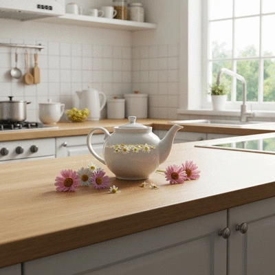 Chamomile tea preparation scene