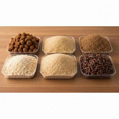 Various organic seed starting mix ingredients like coco coir, vermiculite, perlite, and worm castings in separate containers on a wooden table, no text, no words, no typography, 8K, clean image