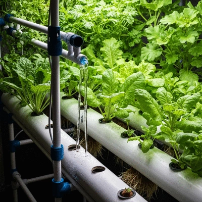 Hydroponic garden setup with various plants