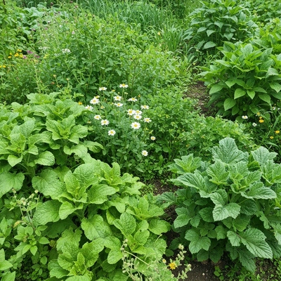 Lush organic garden with healthy plants and no visible pests