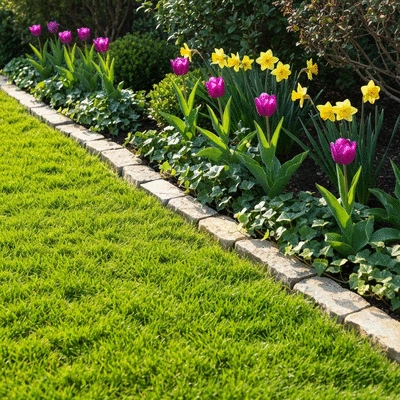 Garden bed with natural stone landscape edging