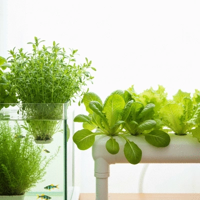 Beginner aquaponics setup with small fish tank and plants