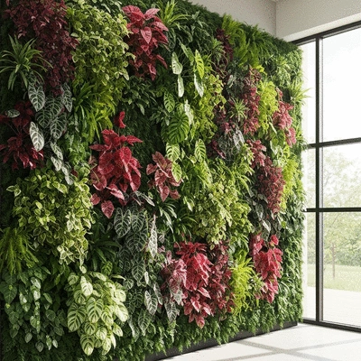 Beautifully arranged living plant wall system