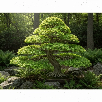 Cascade style bonsai tree in a natural setting
