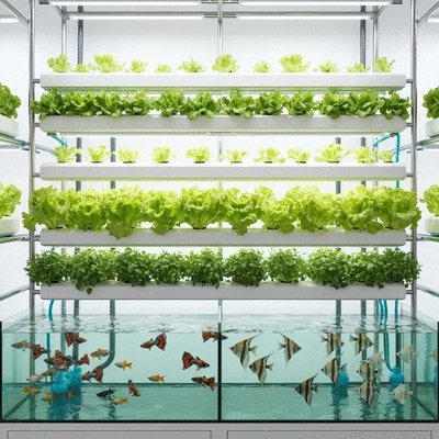 Vertical aquaponics system with fish and plants
