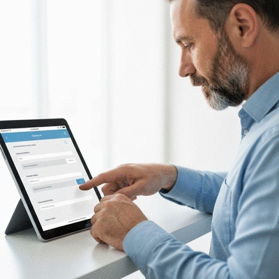 User submitting online form on tablet