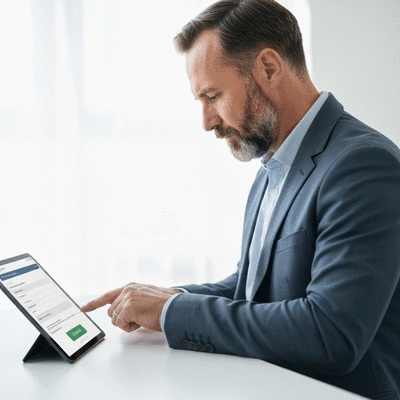 User submitting online form on tablet