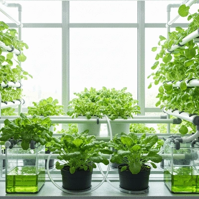 Hydroponic garden setup with nutrient solutions