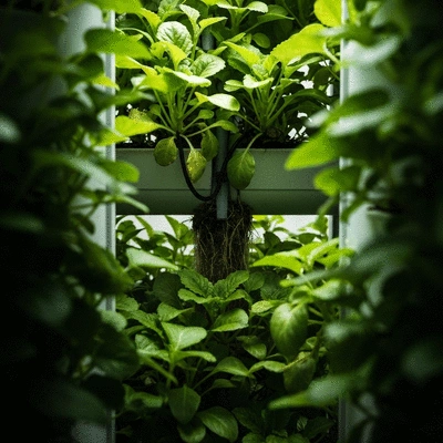 Close-up of healthy plants thriving in a vertical garden system