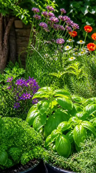 Herb garden in sunlight