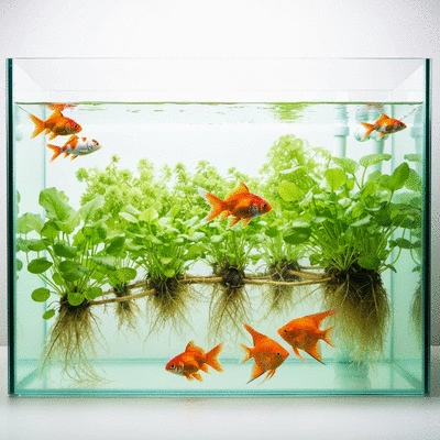 Aquaponics setup with plants and fish