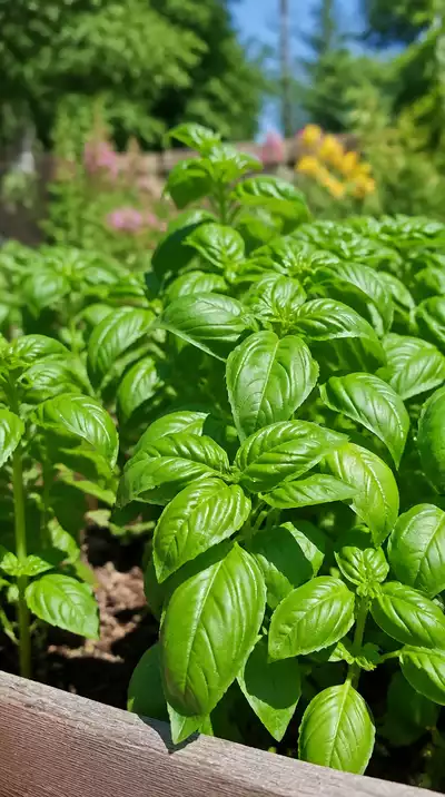 Healthy basil plants in garden