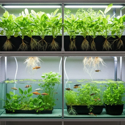 Aquaponic system with fish and plants