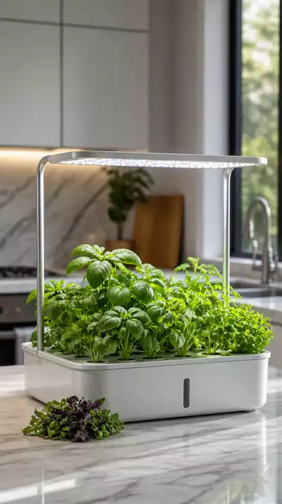 Hydroponic gardening setup in a kitchen