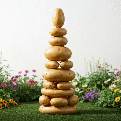 Potato tower in a garden setting