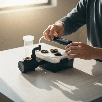 Person assembling a small hydroponic kit for beginners