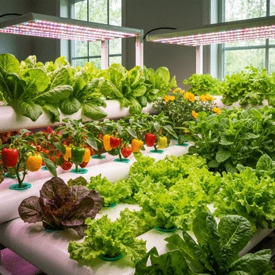 Hydroponic grow lights nurturing plants