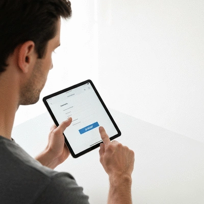 User submitting online form on tablet