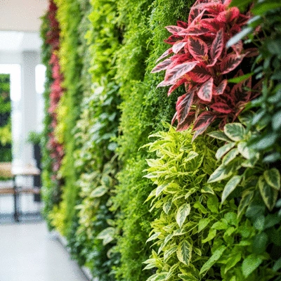 Vertical garden setup with colorful plants