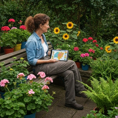 Gardener consulting a USDA Hardiness Zone map on a tablet