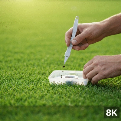 Person using a soil test kit on a vibrant green lawn