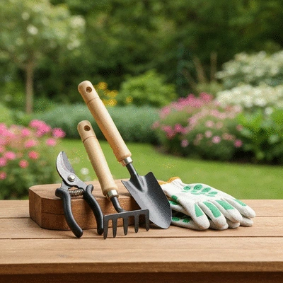 Assortment of clean and well-maintained garden tools