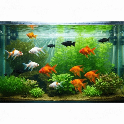 Various fish species swimming in a clear aquaponics tank