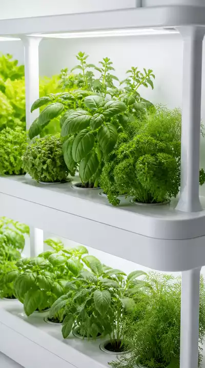 Hydroponic herbs growing indoors