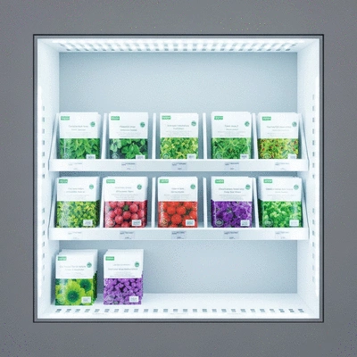 Hydroponic seed varieties in a display