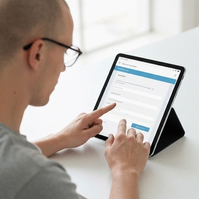 User submitting online form on tablet