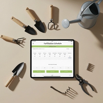 Digital template with a fertilization schedule on a tablet