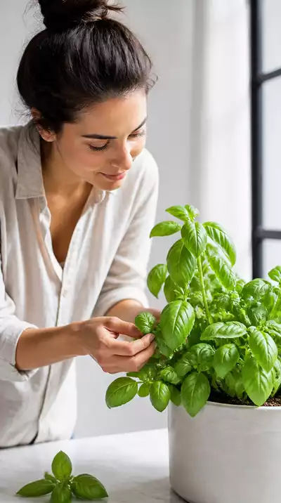 User nurturing basil plants