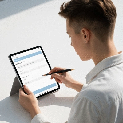 User submitting online form on tablet