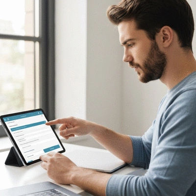 User submitting online form on tablet