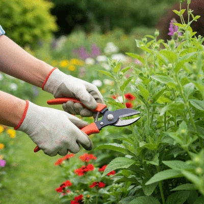 Gardener using pruners to trim a plant