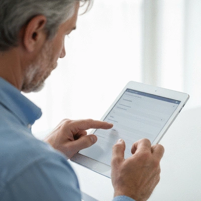User submitting online form on tablet