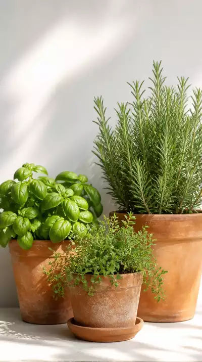 Terracotta pots with herbs