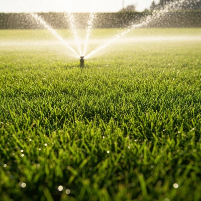 Healthy green lawn being watered during summer